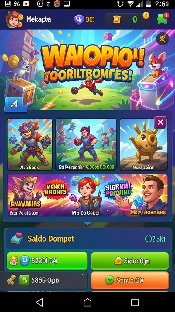 Gambar karakter dengan berbagai pilihan kostum dan item.